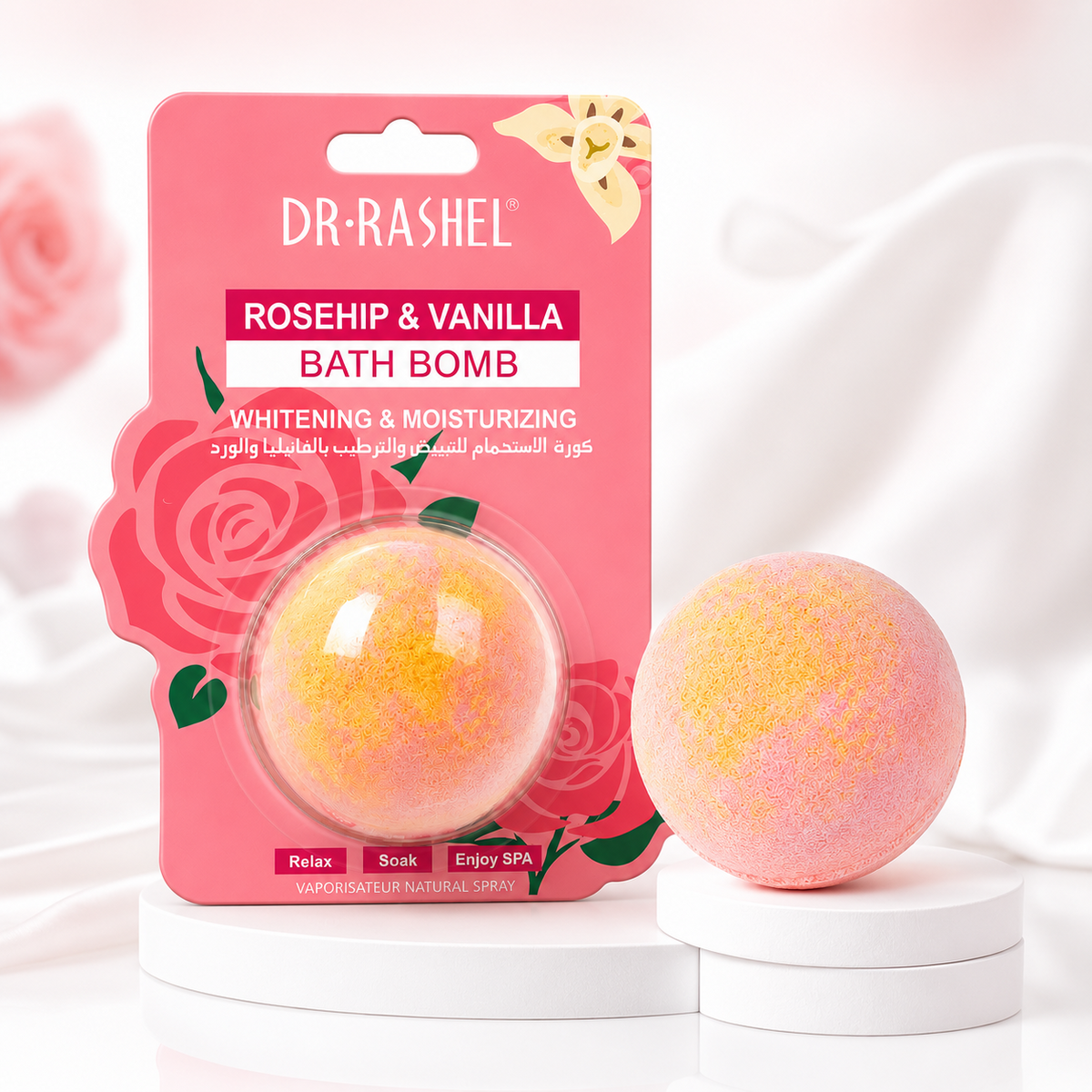 Dr. Rashel Rosehip & Vanilla Bath Bomb - 100g - Relaxing Fizzing Bath Bomb Body Care Aromatic Spa Bath Soak