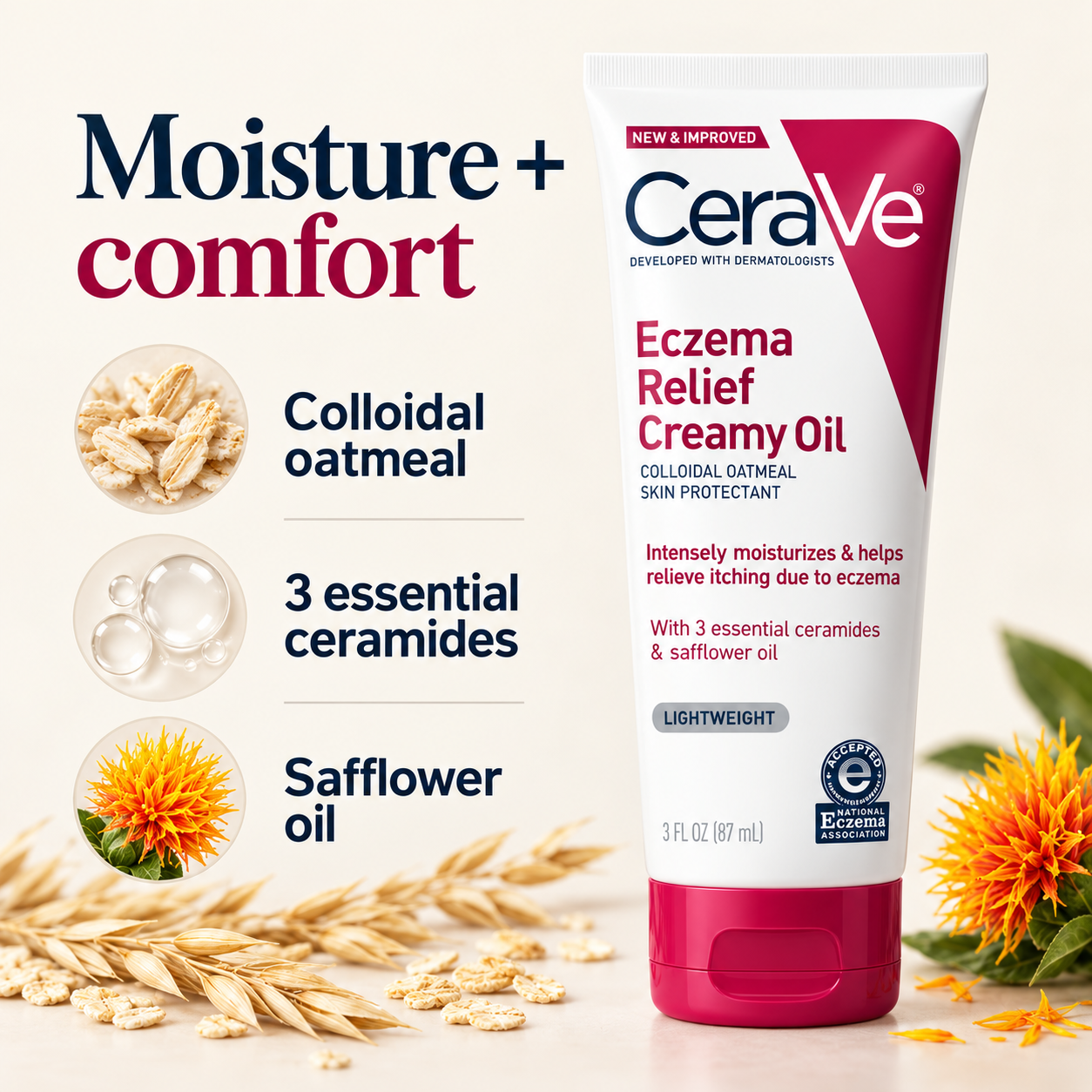 CeraVe Eczema Relief Creamy Oil 100Ml - Soothing Hydrating Oil For Eczema Prone Dry Sensitive Skin CeraVe