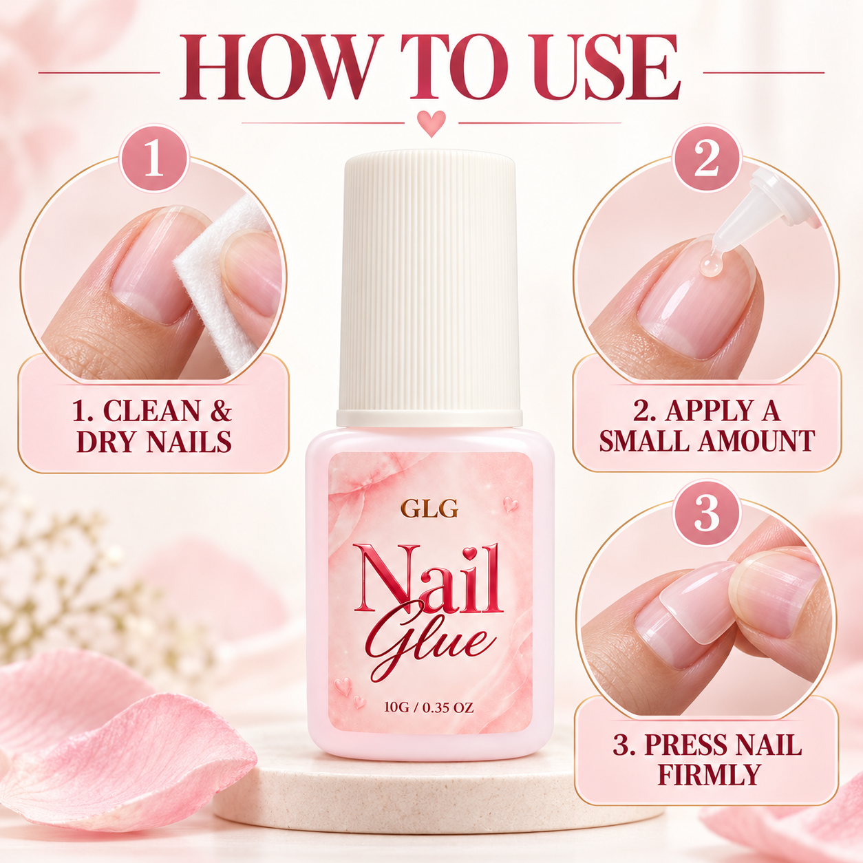 GLG Quick-Dry Durable Brush-Tip Nail Glue GLG