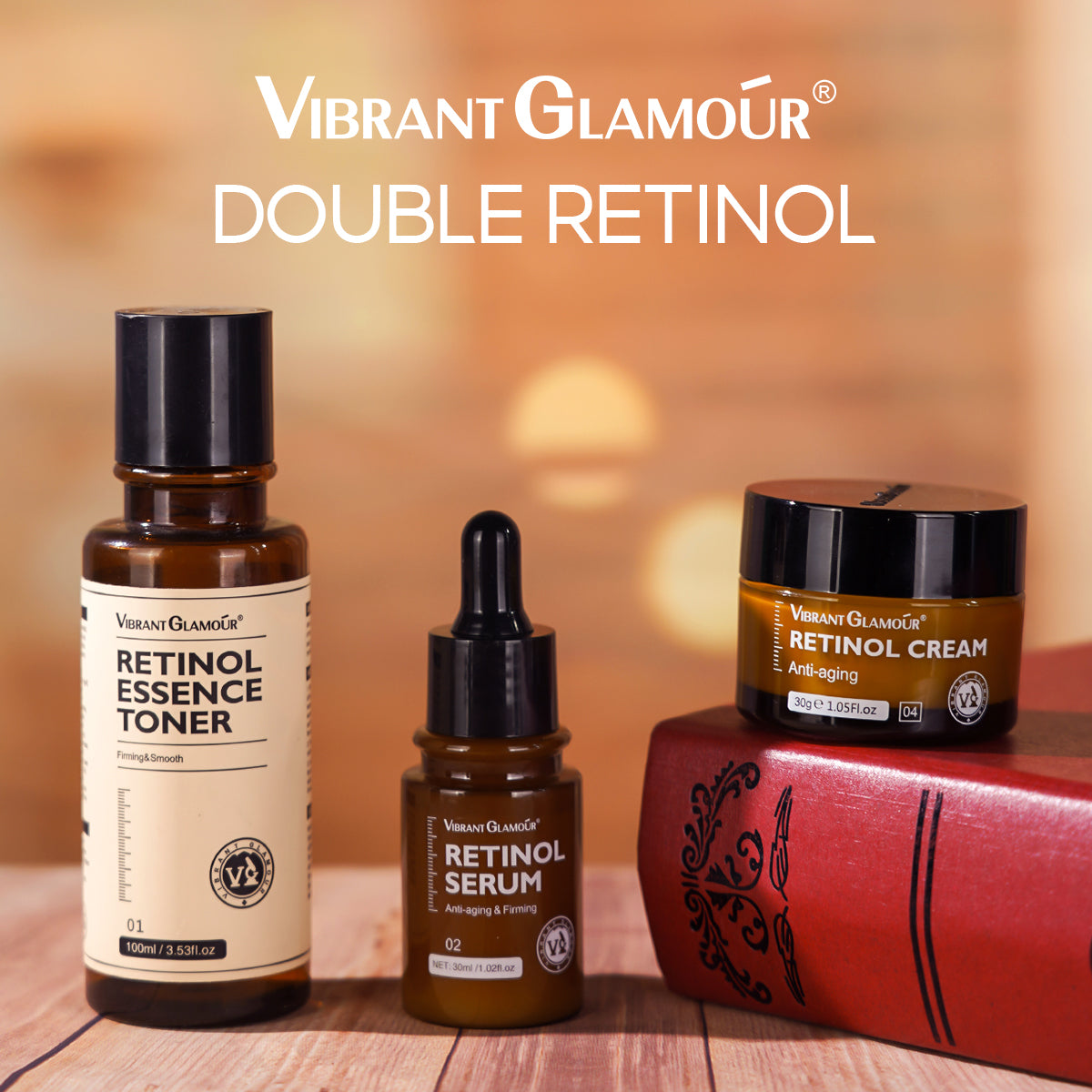 Vibrant Glamour Double Retinol Trio Set (Toner + Serum + Cream) Glo Arabia