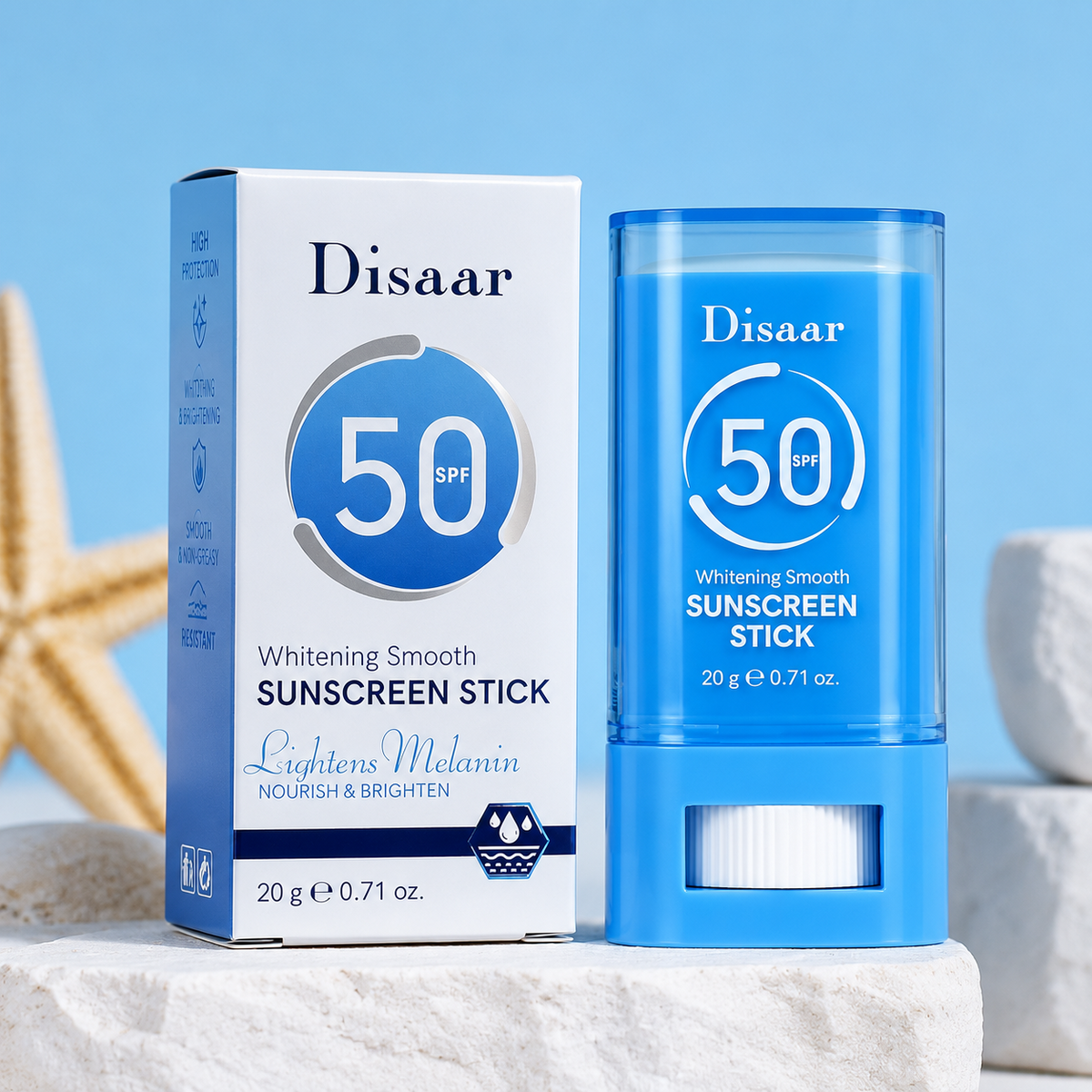 Disaar Whitening Smooth Sunscreen Stick Spf50 - 20g - Daily Spf Sun Protection For Face, Brightening Care, Lightweight Use And Outdoor Protection