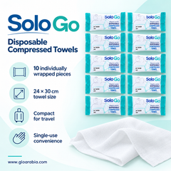 Solo Go Disposable Compressed Towels 24 x 30 cm - 10 Pcs for Travel & Personal Care Solo Go