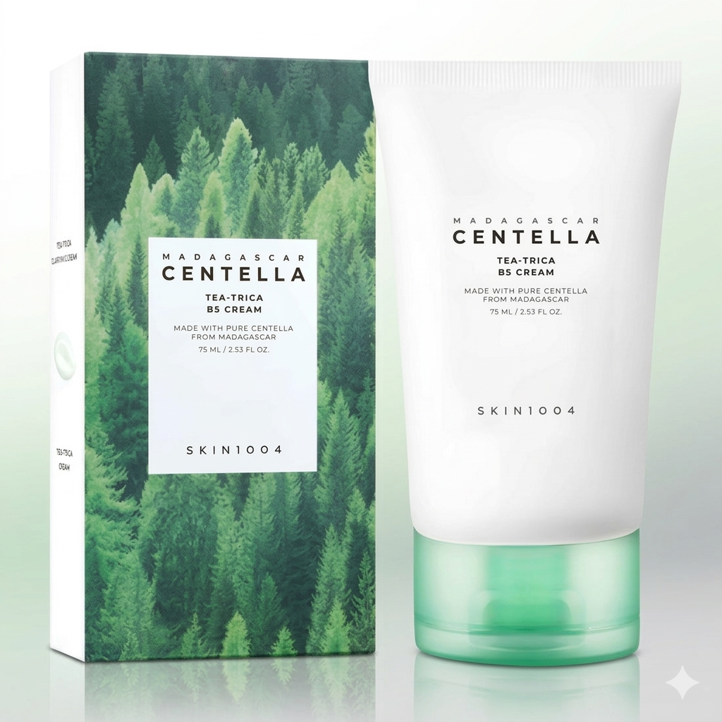 Skin1004 Madagascar Centella Tea Trica B5 Cream 75 Ml - Soothing Acne Repair Moisturizer For Sensitive Oily Skin