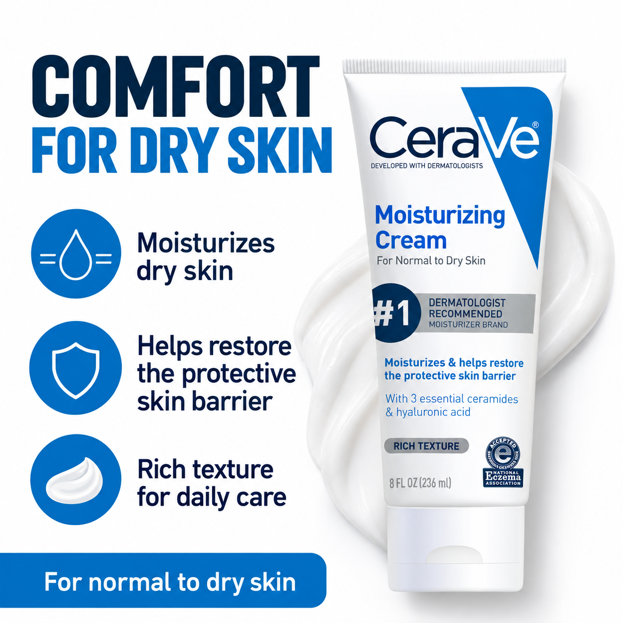 CeraVe Moisturizing Cream 236Ml - Intensive Hydrating Cream For Dry Sensitive Skin Barrier Repair CeraVe