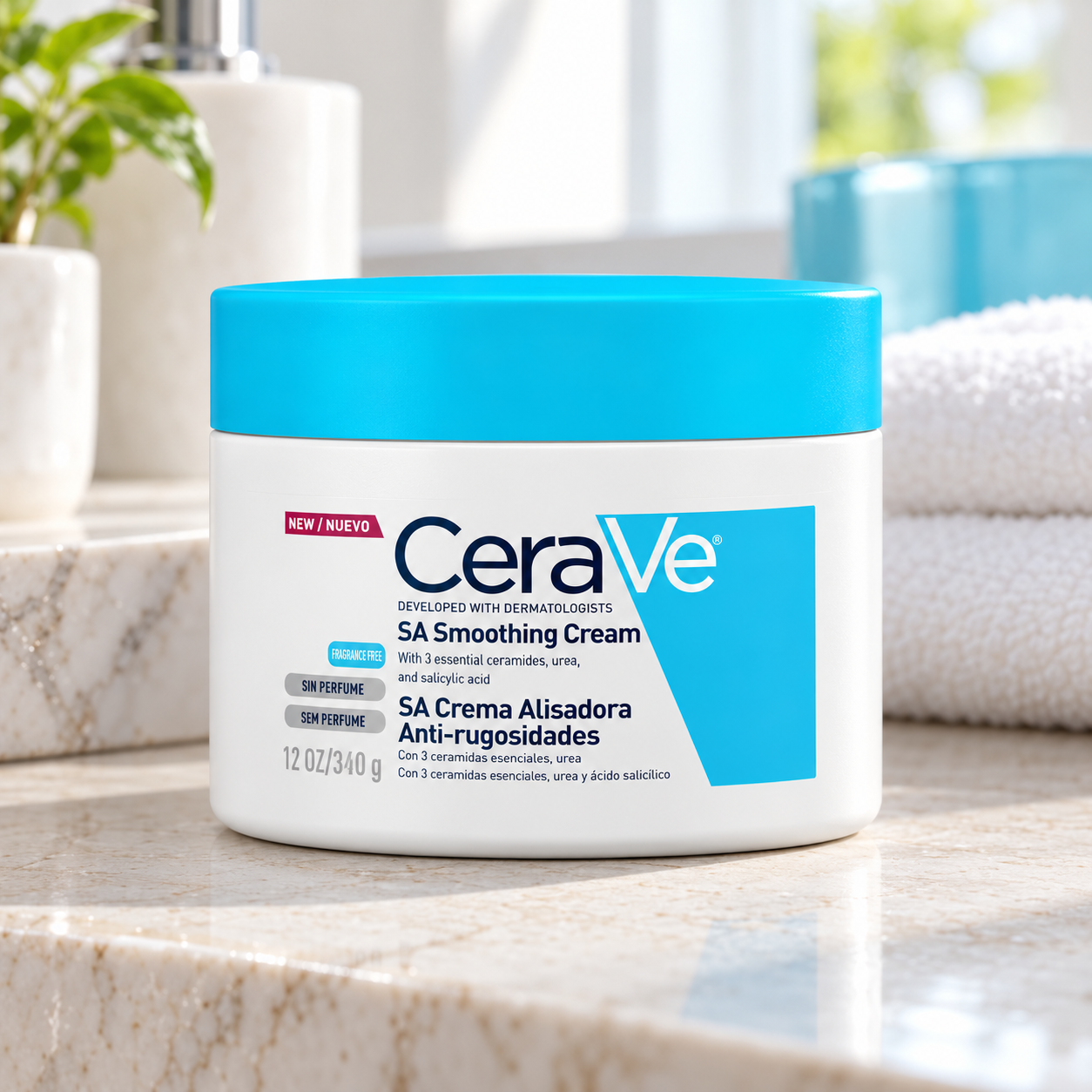 CeraVe Sa Cream For Rough And Bumpy Skin 340G - Salicylic Acid Smoothing Body Cream For Dry Textured Skin CeraVe
