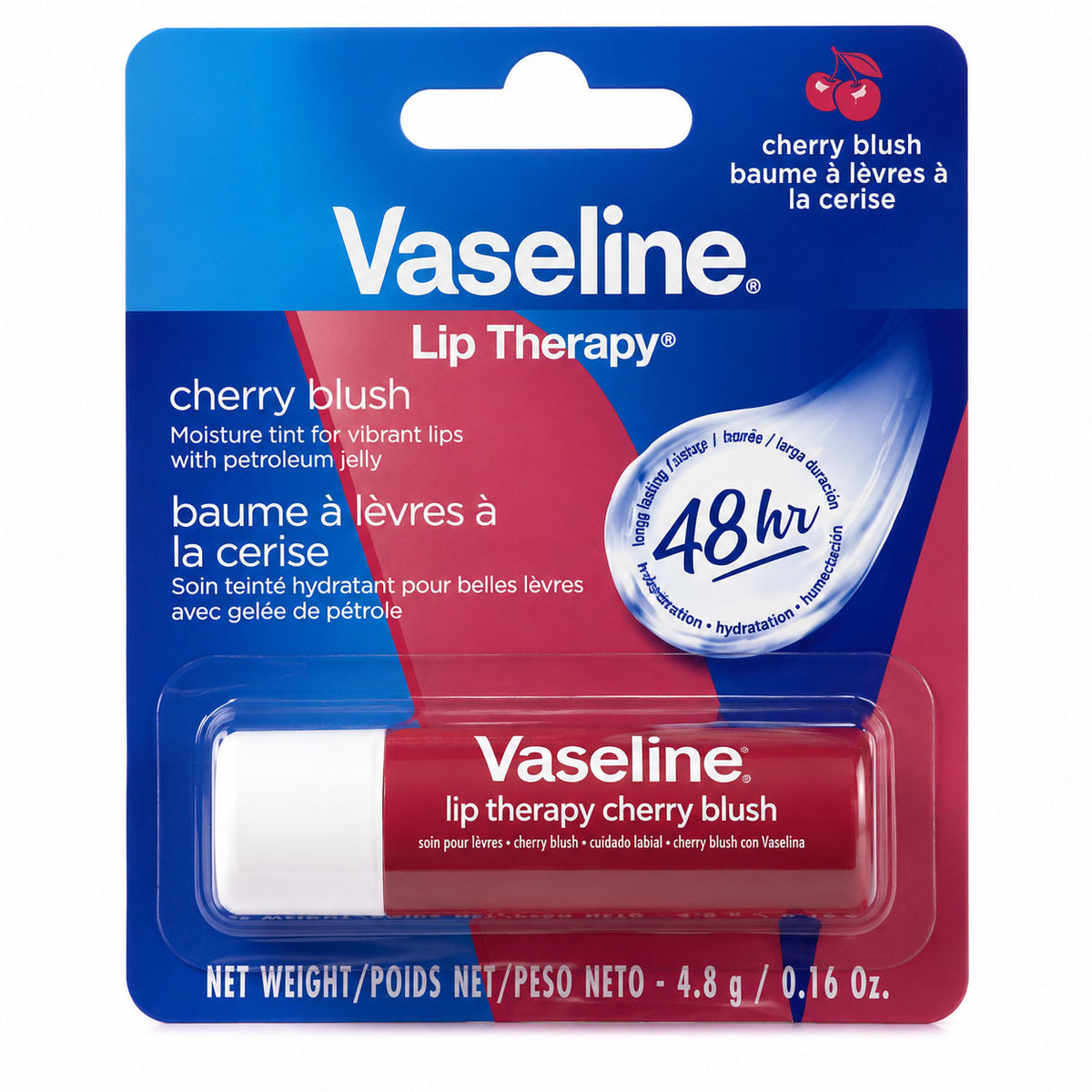 Vaseline Lip Therapy Cherry Blush 48 hrs - Cherry Tinted Lip Moisturizer for Soft Hydrated Lips