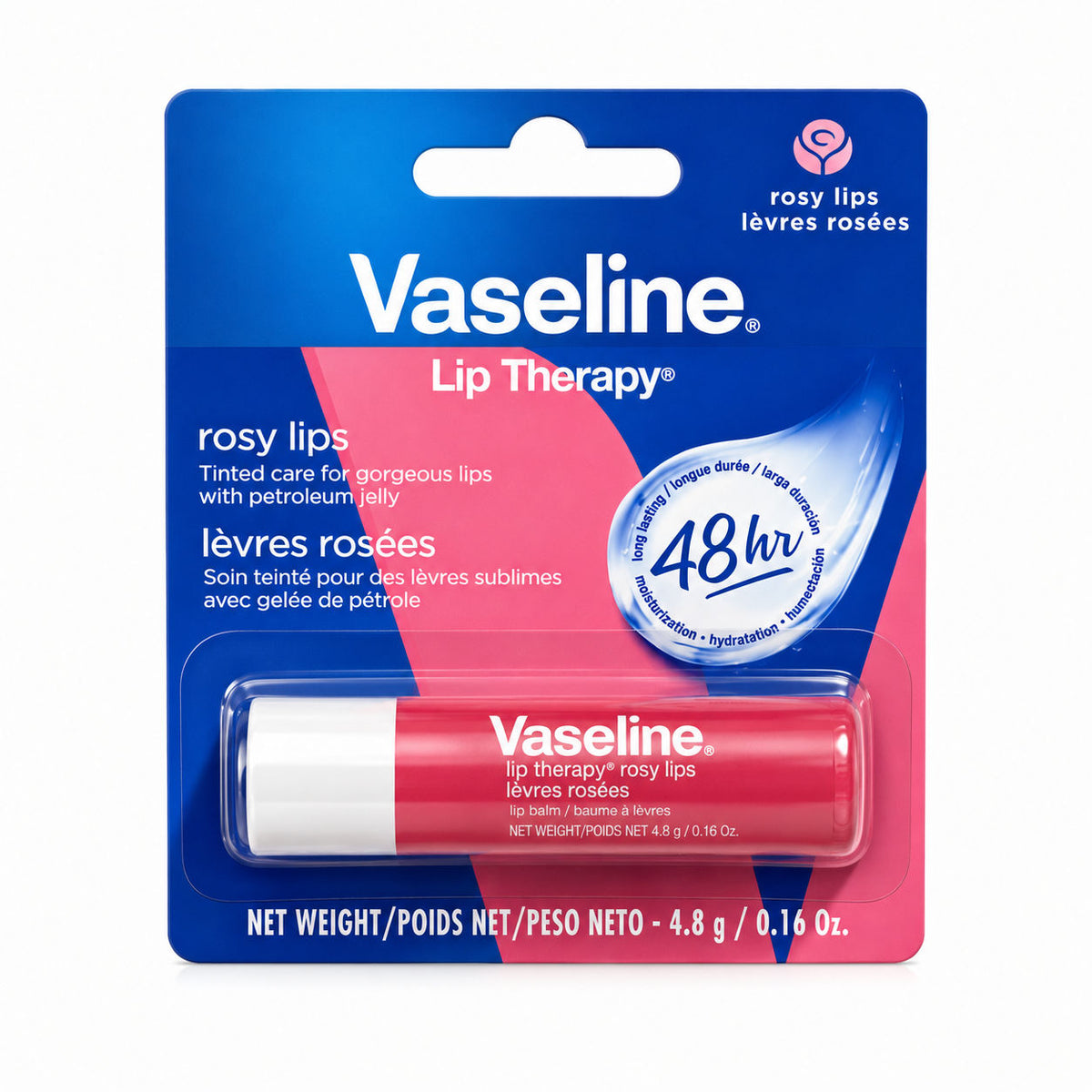 Vaseline Lip Therapy Rosy Lips 48 hrs - Rose Tinted Lip Moisturizer for Soft Smooth Lips