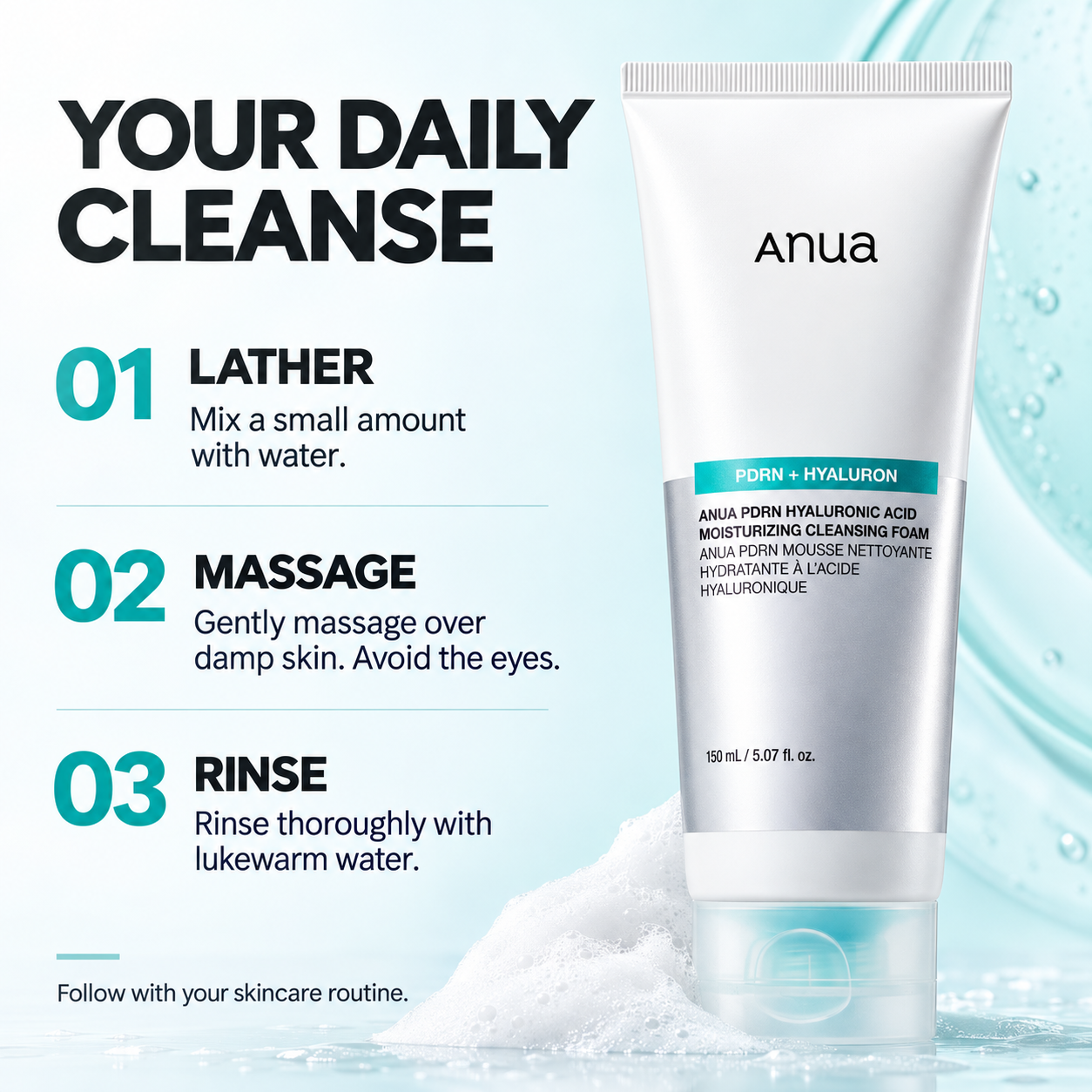 Anua PDRN Hyaluronic Acid Moisturizing Cleansing Foam - 150 ml Anua