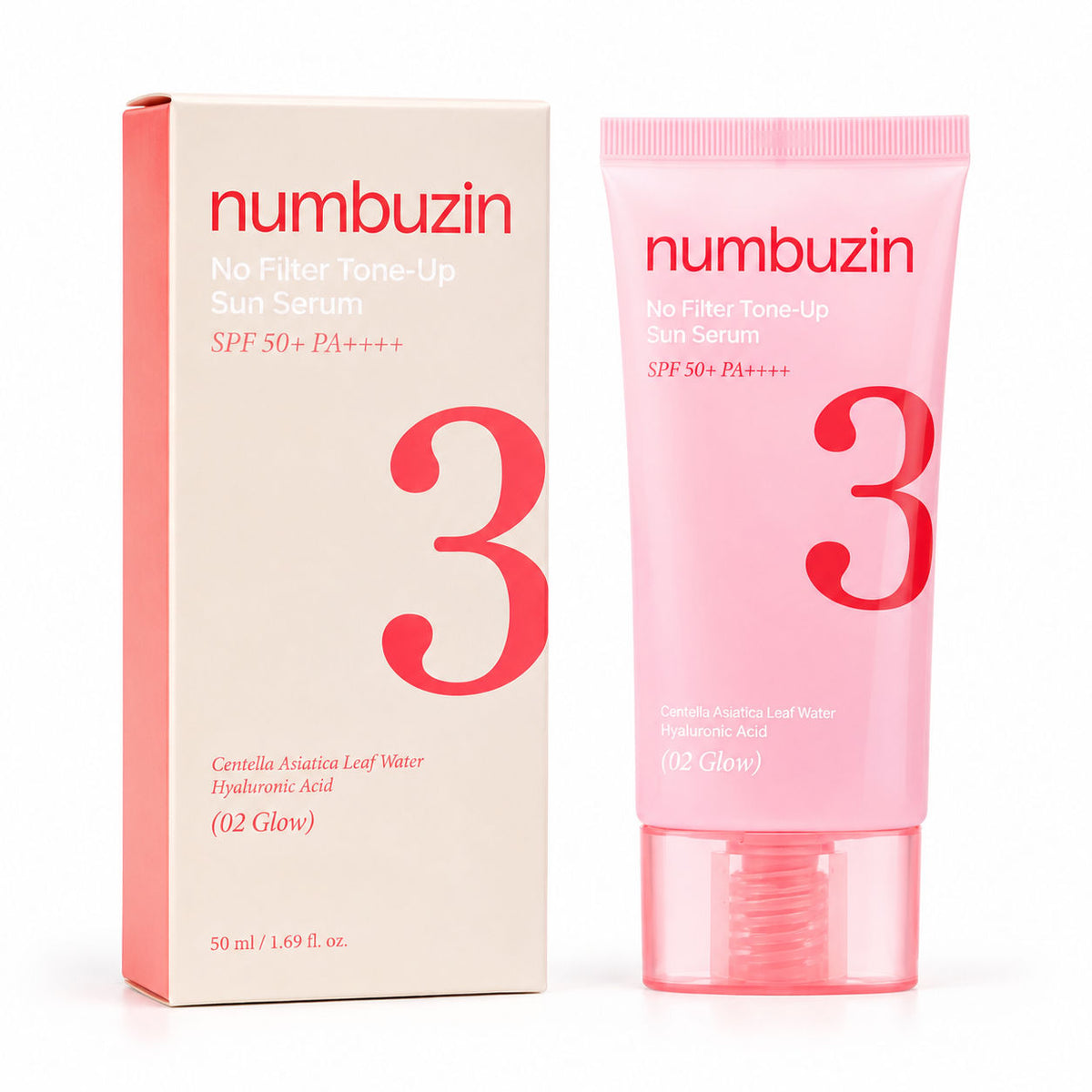 Numbuzin No.3 (02 Glow) No Filter Tone-Up Sun Serum SPF50 50ml - Korean Skincare, Hydrating, Brightening, Anti-Aging, Sensitive Skin, Daily Care