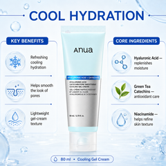ANUA  Hyaluronic Acid Catechin Pore Smoothing Cooling Gel Cream 80ml - Korean Cooling Moisturizer for Pores and Hydration