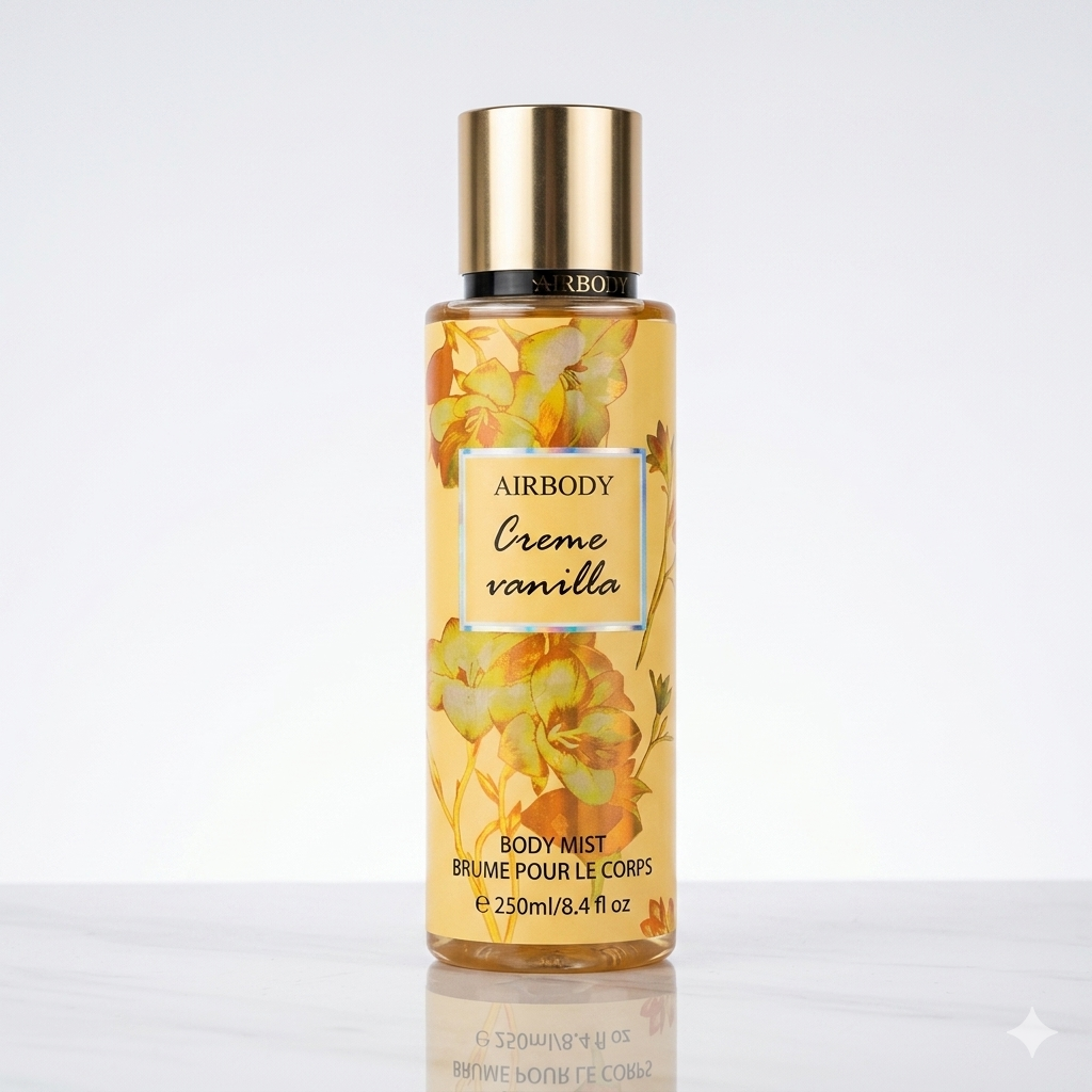 Airbody Creme Vanilla Body Mist 250Ml - Sweet Vanilla Hydrating Fragrance Mist For Soft Feminine Daily Freshness Airbody