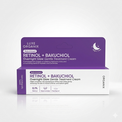 Luxe Organix Retinol Bakuchiol Gentle Glow Treatment Cream 30ml - Anti Aging Brightening Treatment Cream With Retinol And Bakuchiol For Smooth Radiant Skin