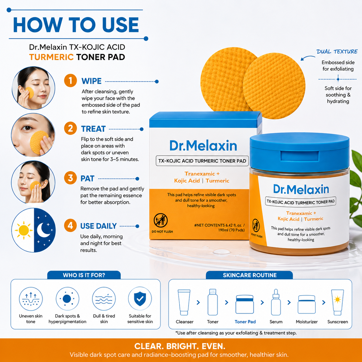 Dr Melaxin Tx Kojic Acid Turmeric Toner Pad 70pads 190ml Dr. Melaxin