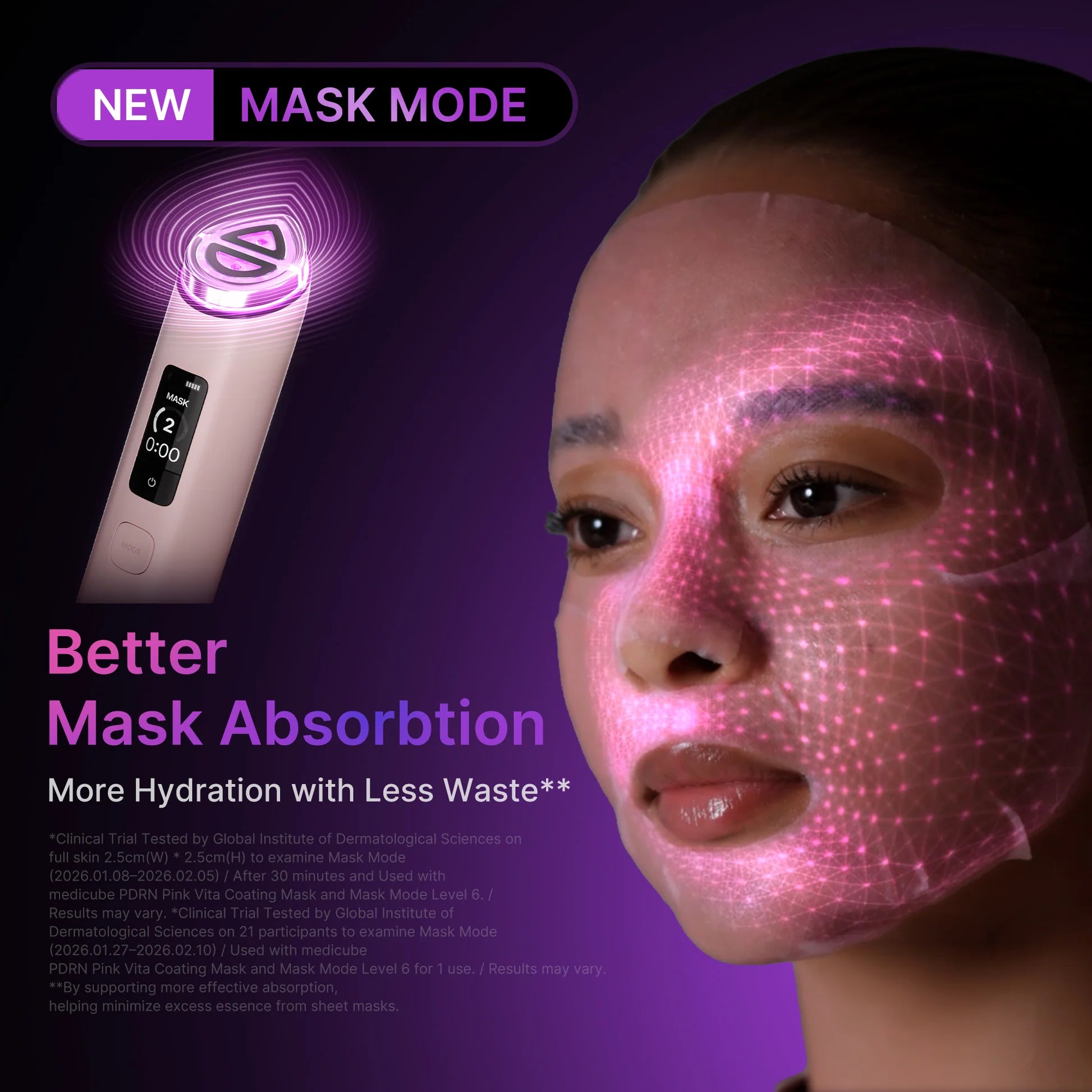 Model holding the pink Medicube AGE-R Booster Pro X2 device.