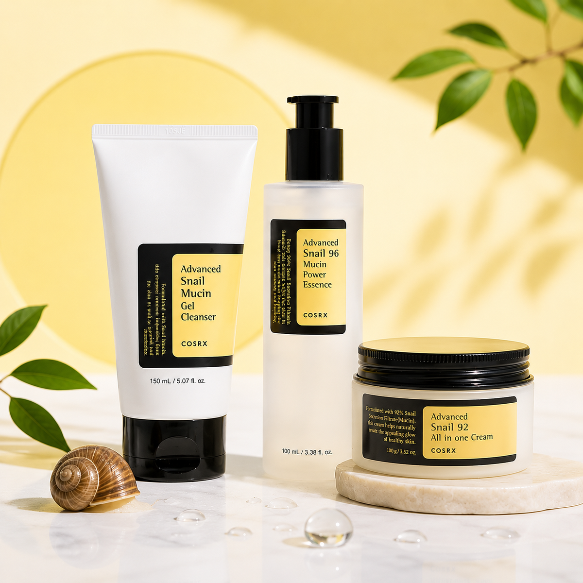 COSRX Advanced Snail Mucin 3-in-1 Skincare Combo – Cleanser + Essence + Cream