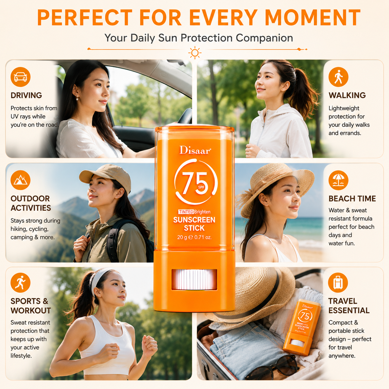 Disaar Tinted Brighten Sunscreen Stick 20g – SPF 50+ Sun Protection DISAAR
