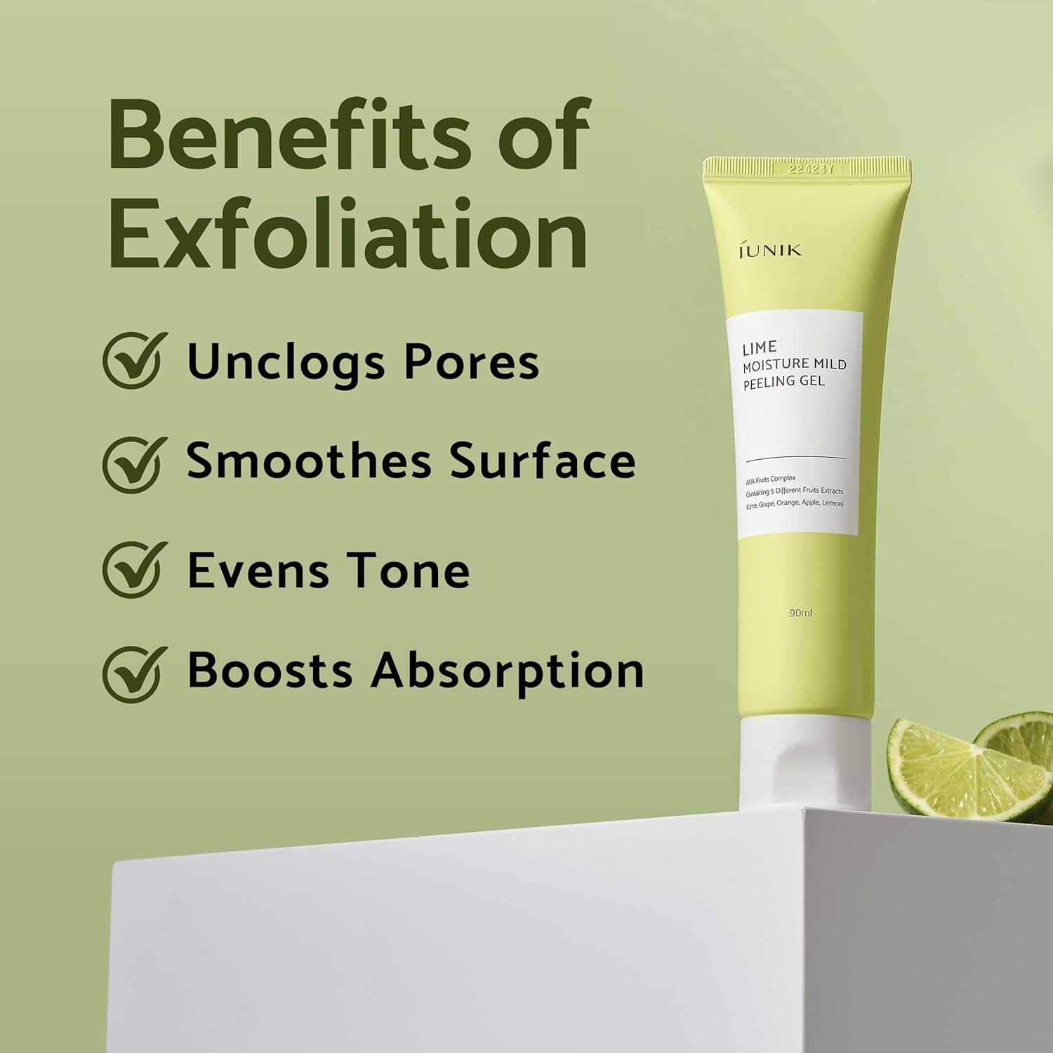 iUNIK Lime Moisture Mild Peeling Gel 90 ml - Gentle Exfoliating Face Gel | Best Before 24-03-2027 iUNIK