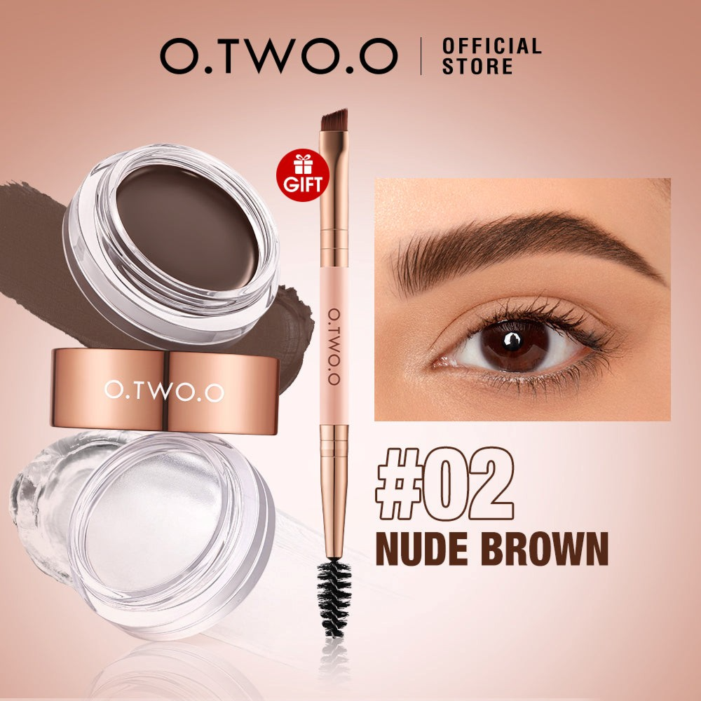 O.two.o 2 IN 1 Eyebrow Wax Brow Cream Eyebrow Enhancer Supplier - 4.5g + 3.8g Nude Brown #02 Glo Arabia