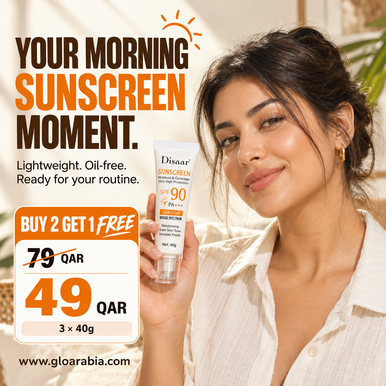 Disaar SPF 90 Sunscreen Oil-Free | Buy 2 Get 1 Free (3 PCS) | Lightweight Daily Sun Protection Disaar