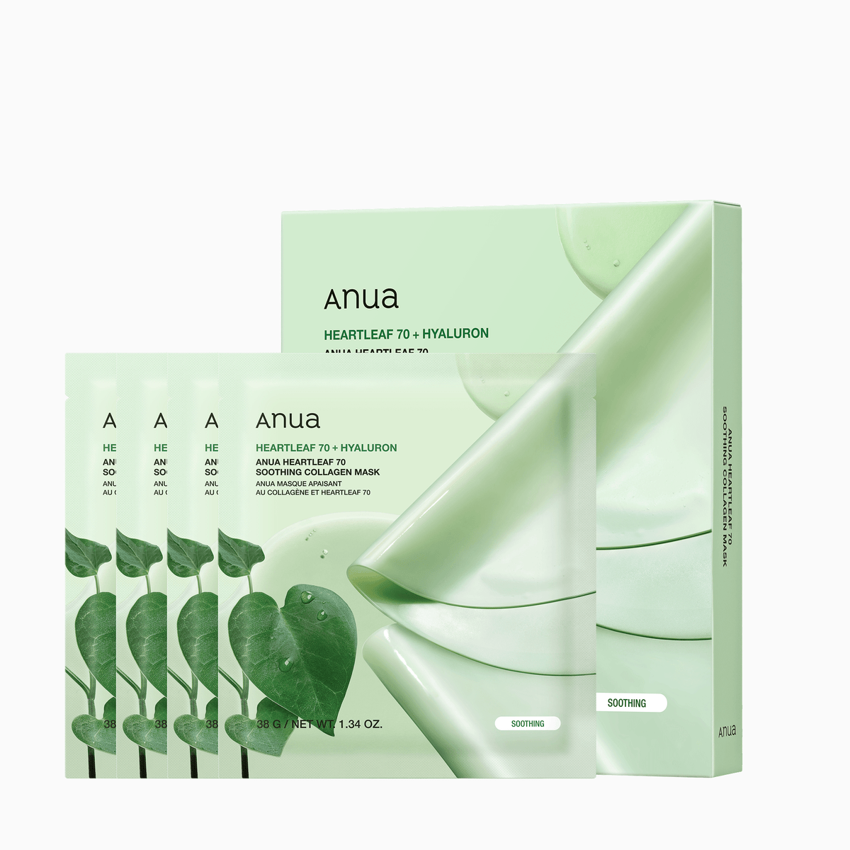Anua Heartleaf 70 + Hyaluron Soothing Collagen Mask Box (4Pcs) Anua