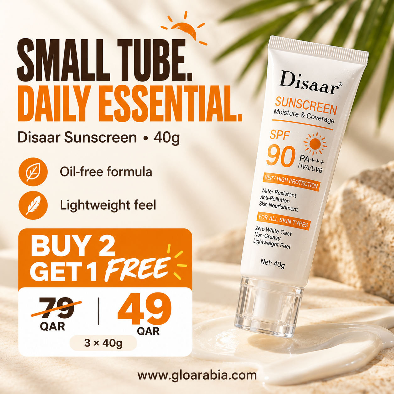 Disaar SPF 90 Sunscreen Oil-Free | Buy 2 Get 1 Free (3 PCS) | Lightweight Daily Sun Protection Disaar