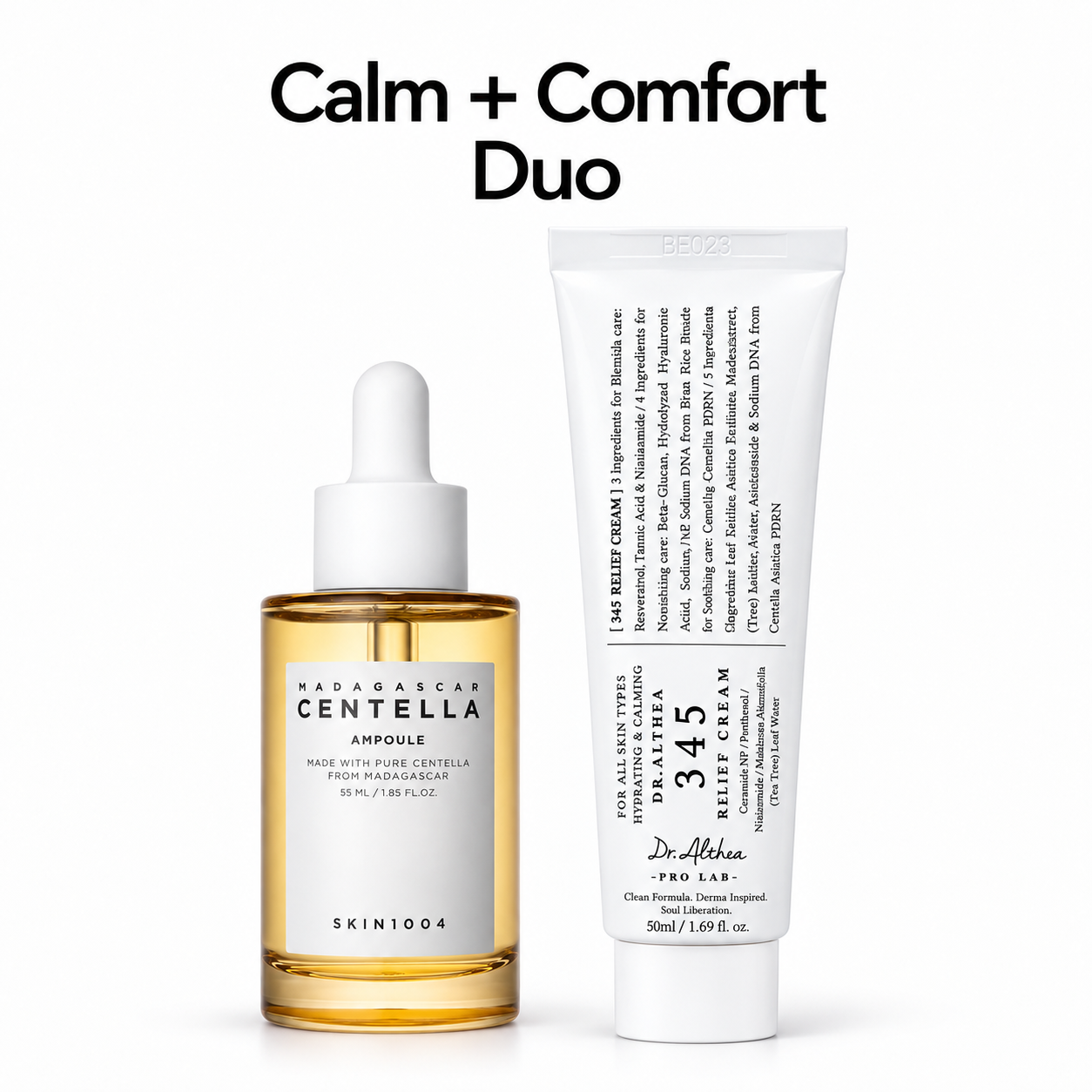 Calm + Comfort Duo — SKIN1004 Madagascar Centella Ampoule - 55ml and Dr. Althea 345 Relief Cream – Lightweight Post-Acne Moisturizer 50ml