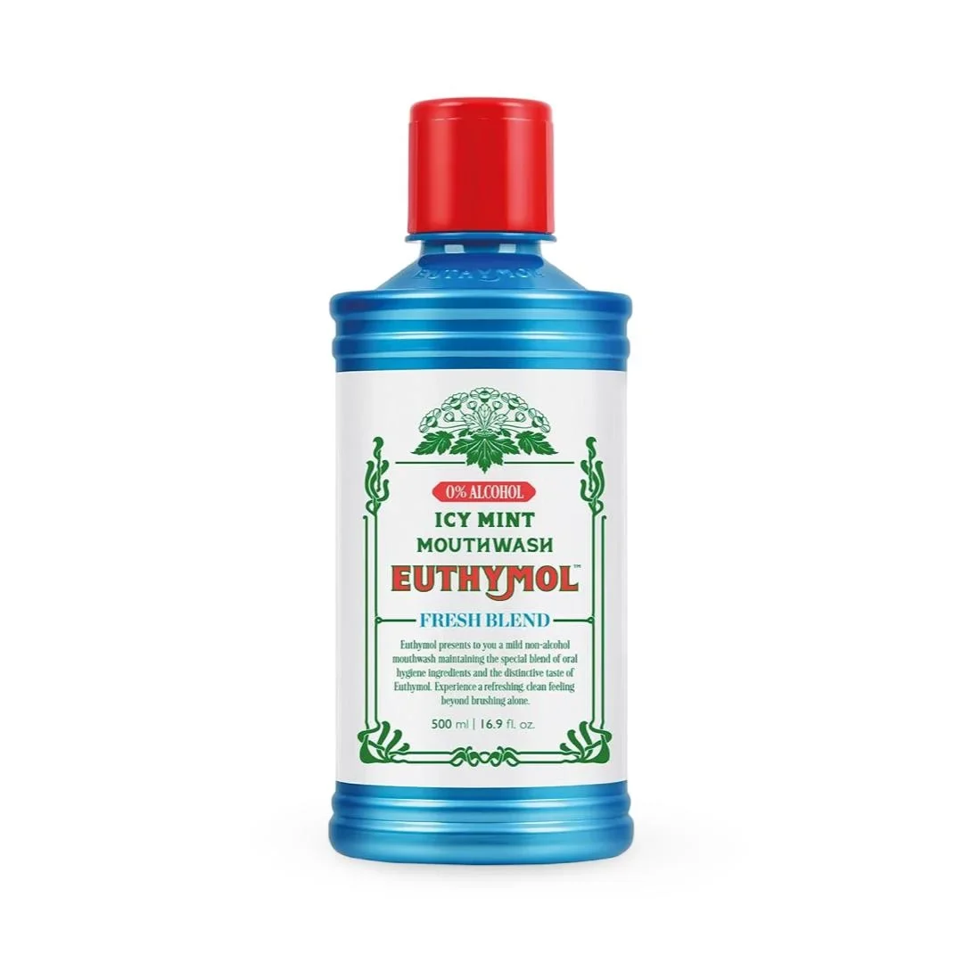 Euthymol Icy Mint Mouth Wash - 500 ml – Alcohol-Free Fluoride Mouthwash for Fresh Breath & Plaque Care