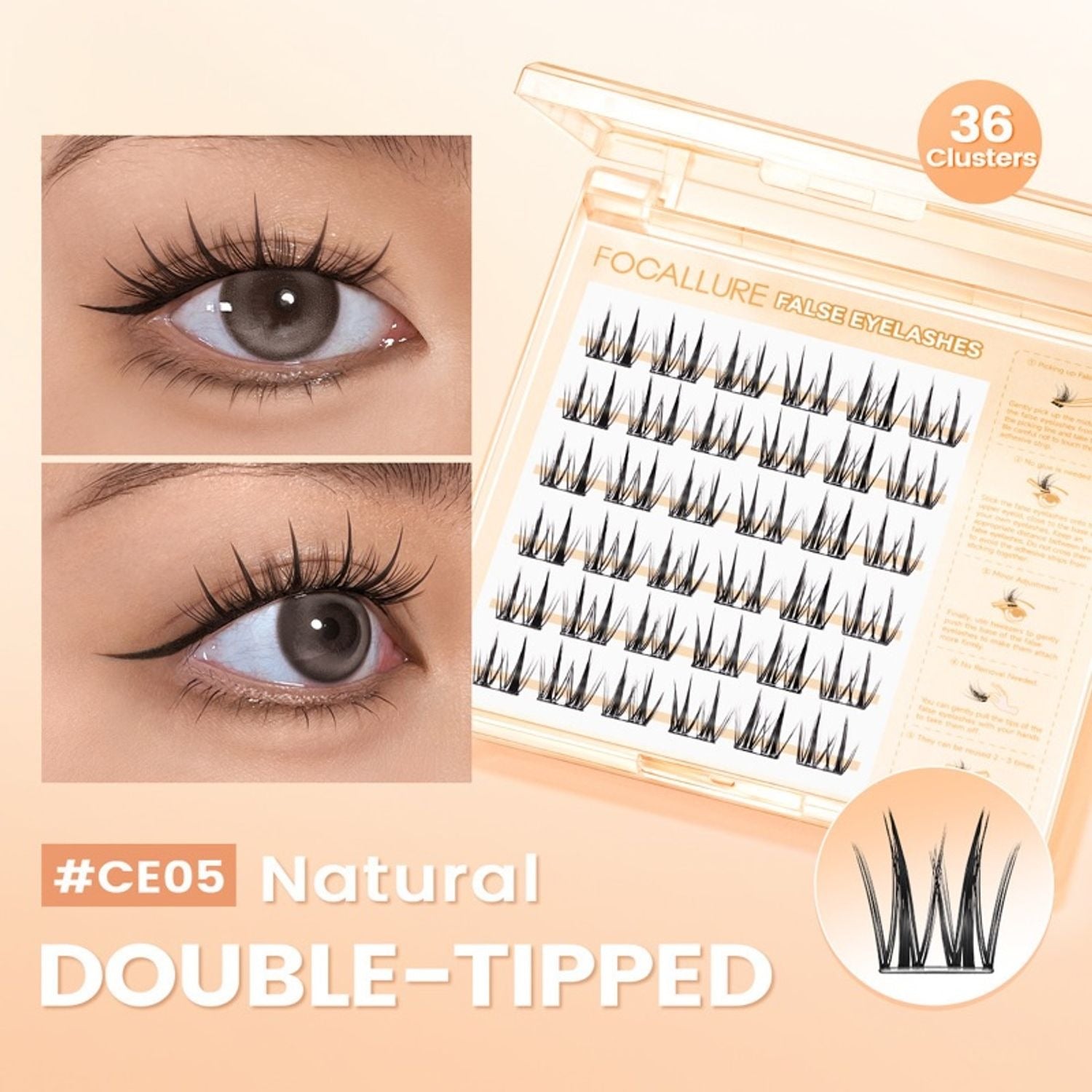 Focallure False Eyelash Natural Look Lightweight Reusable Soft Lashes Easy Application Comfortable Wear #CE05 Double-Tipped Glo Arabia